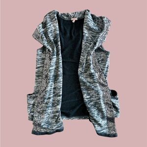 Juicy Couture Women's M Black Gray Sequin Pocket Open Vest Oversize One Size Y2K